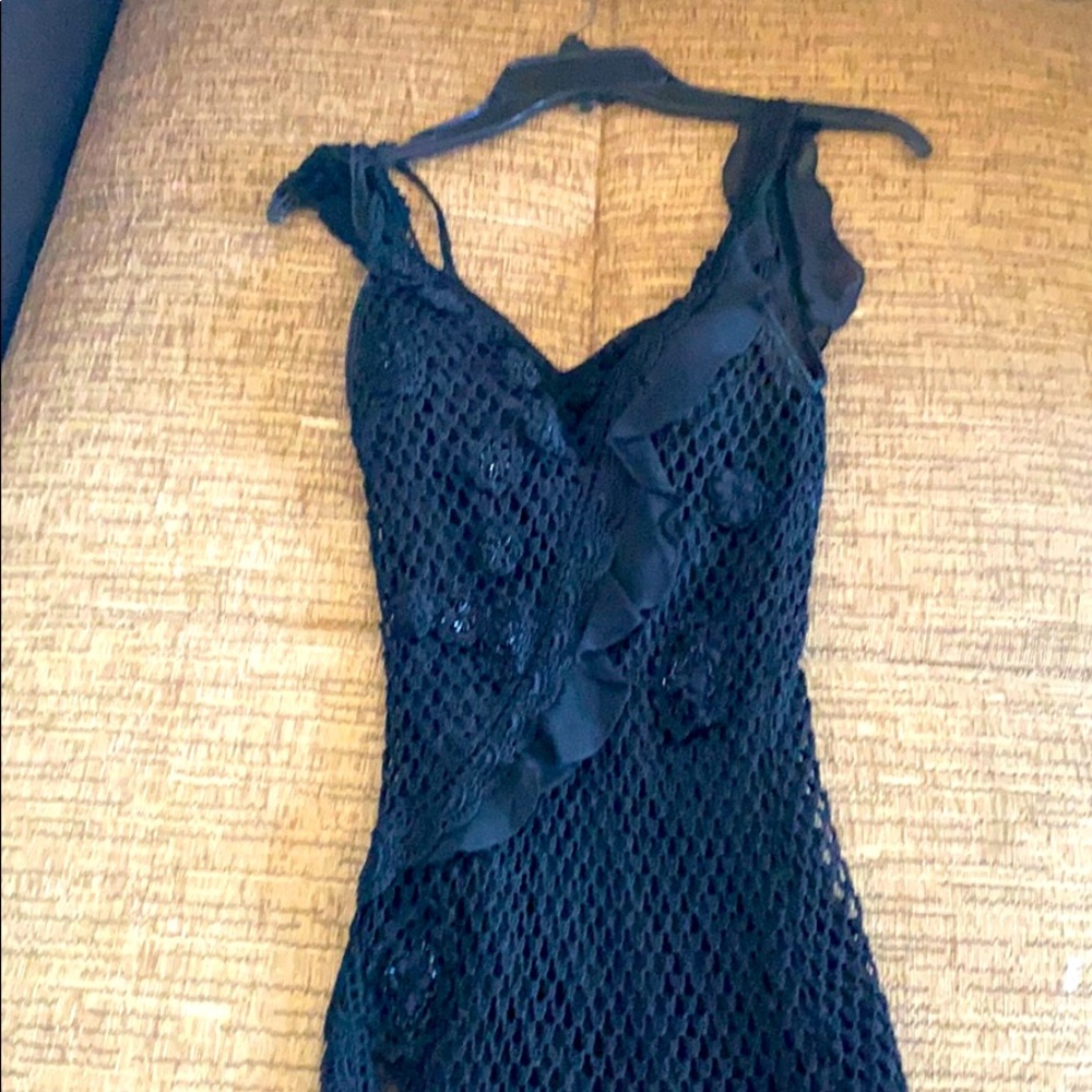 Sue Wong crochet black dress with beads